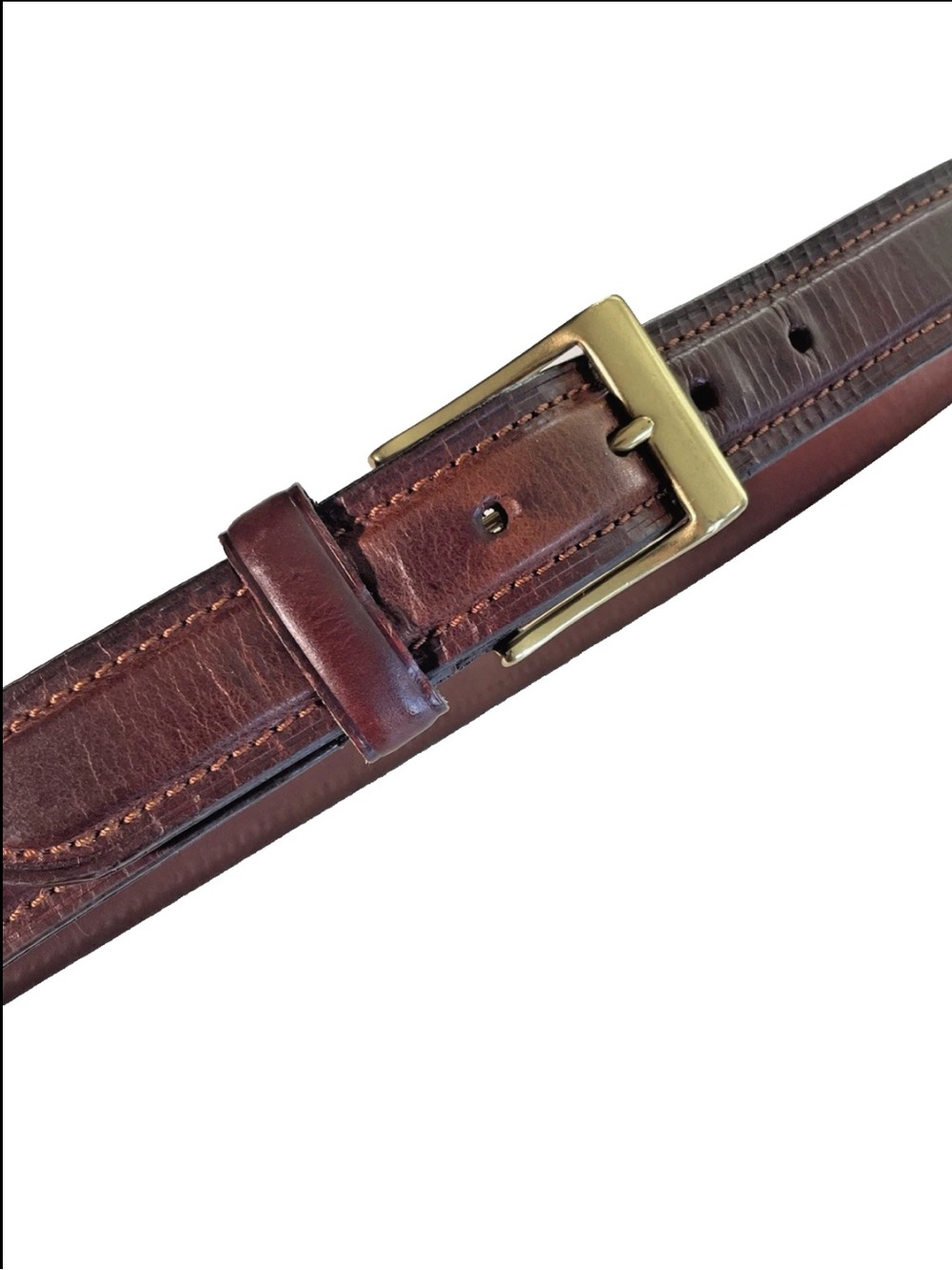 Brown Belt Genuine Full Grain Cowhide Leather - Brass Buckle Men's Size 38